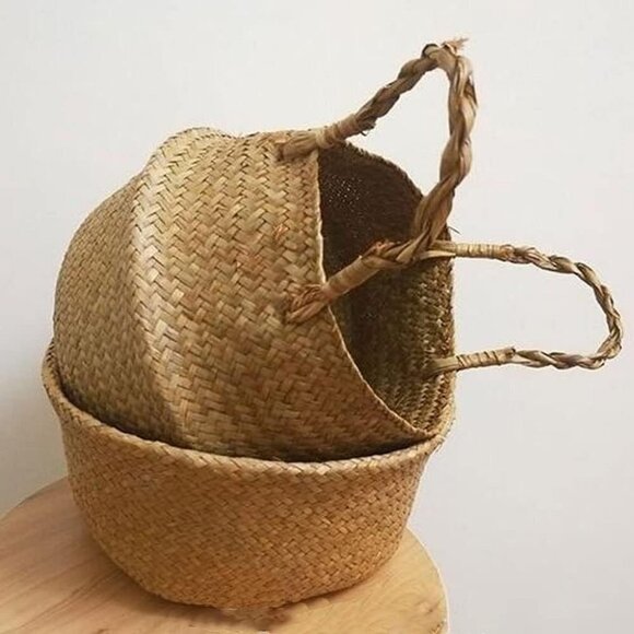 🌷2/$35🌷New BOHO Small Woven Seagrass Basket Handmade Natural Wicker Basket - Picture 7 of 16